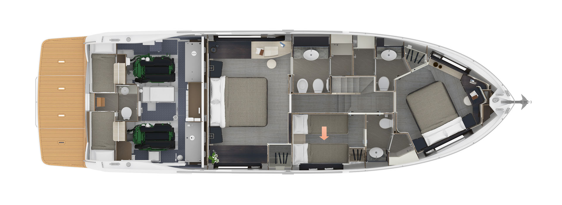 Lower deck plan of the Navetta 58.