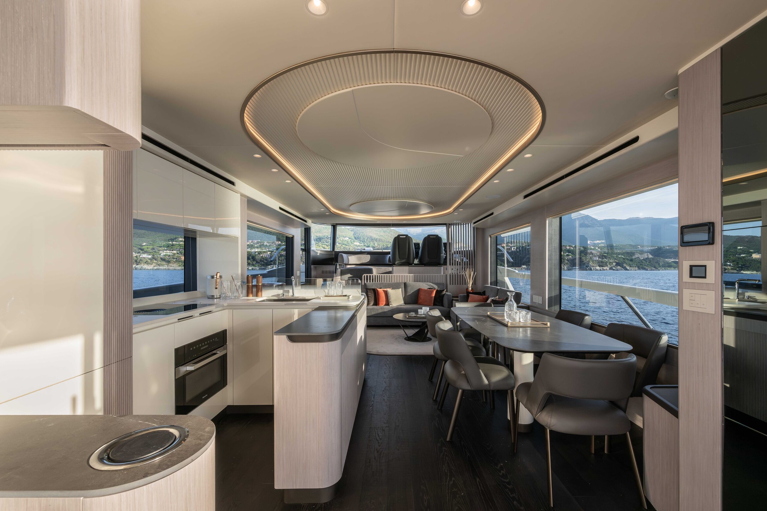 Navetta 66 main salon with panoramic windows