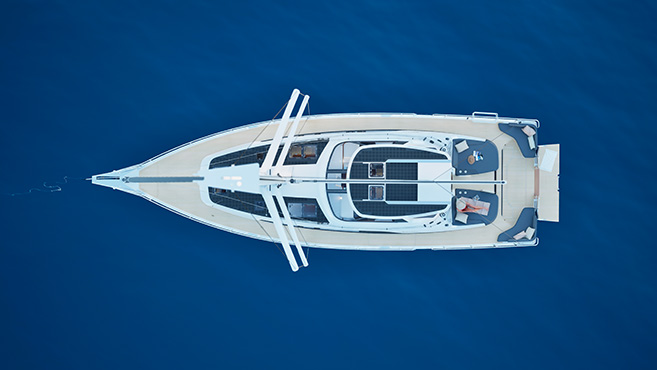 AMEL 50.2 sailing yacht viewed directly from above
