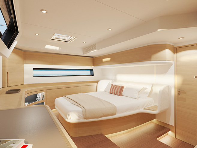 AMEL 50.2 aft cabin in light oak finish