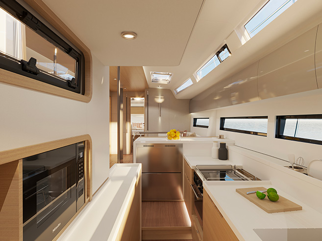 AMEL 50.2 galley in light oak finish