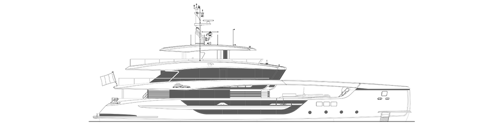 Side view general arrangement drawing of the Amer 42 Explorer