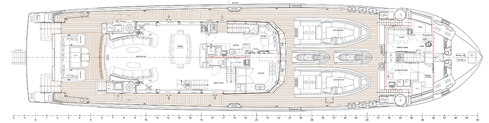 Main deck general arrangement drawing of the Amer 42 Explorer