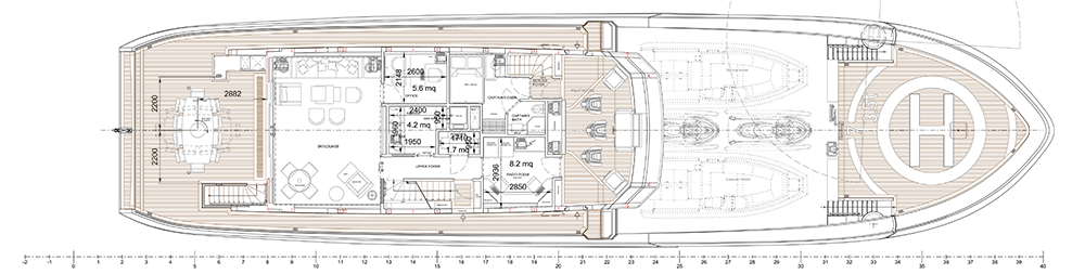Upper deck general arrangement drawing of the Amer 42 Explorer