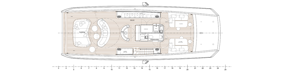 Sun deck general arrangement drawing of the Amer 42 Explorer