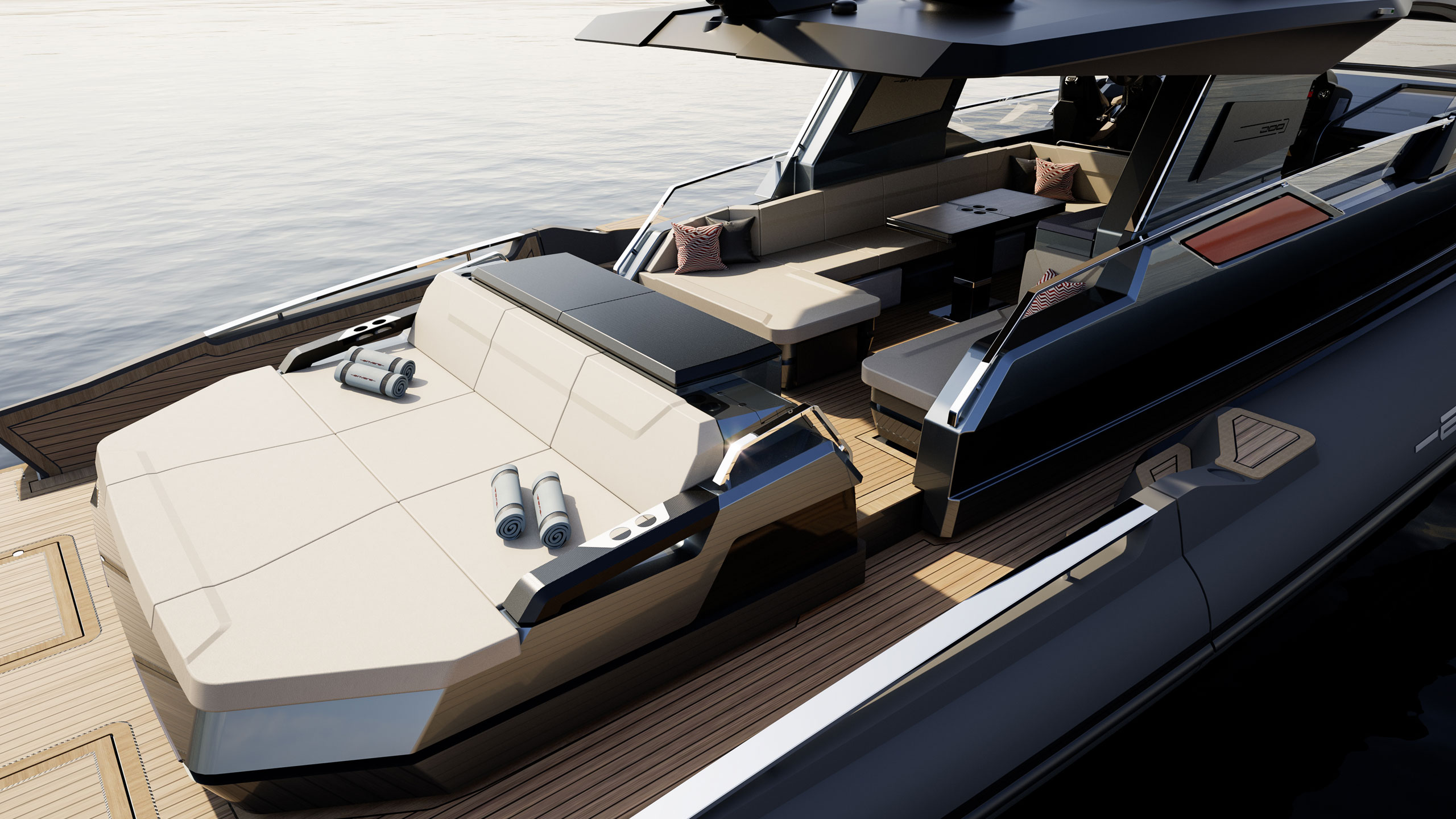 Aft deck seating and sunpad area
