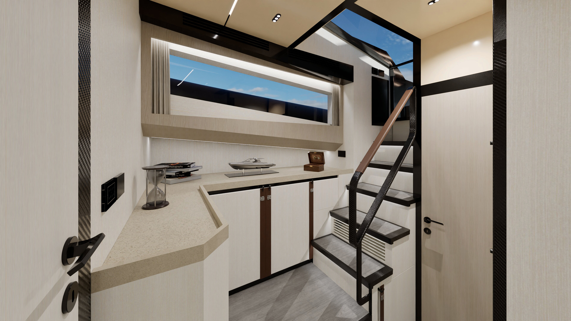 Interior companionway and dinette with natural light