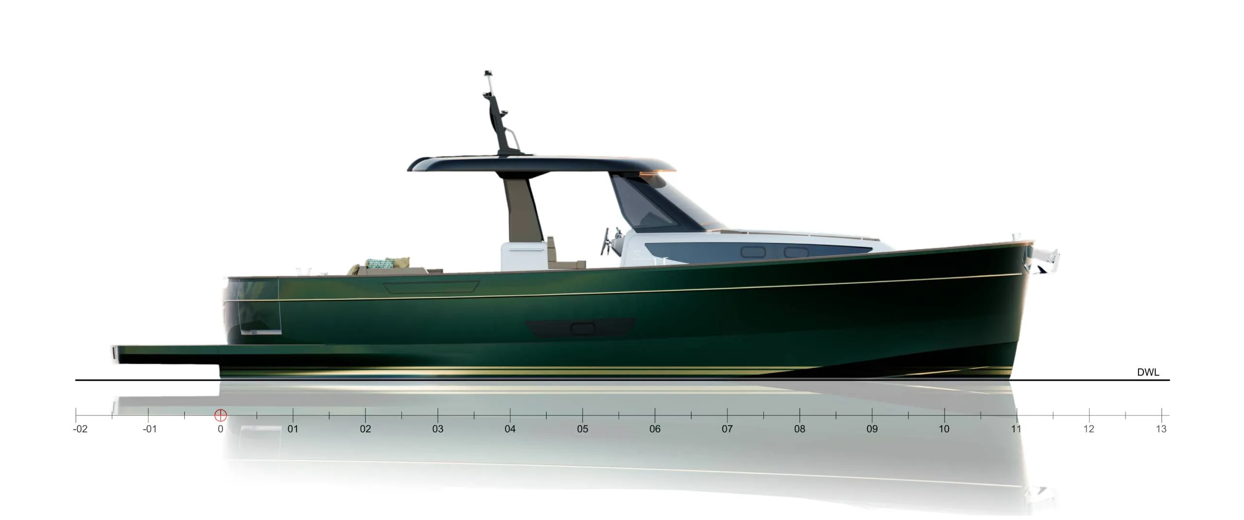 Side profile general arrangement drawing of the Gozzo 42