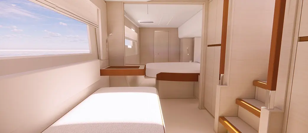 Owner cabin with double berth and hull-side window