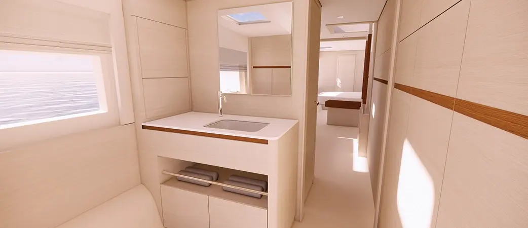 Cabin bathroom with basin and shower
