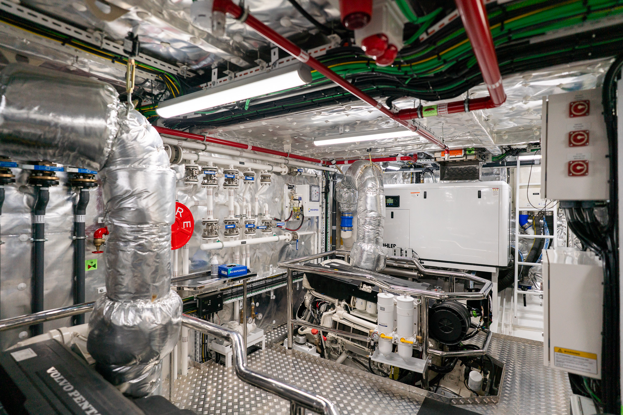 Engine room with main engines and mechanical installation