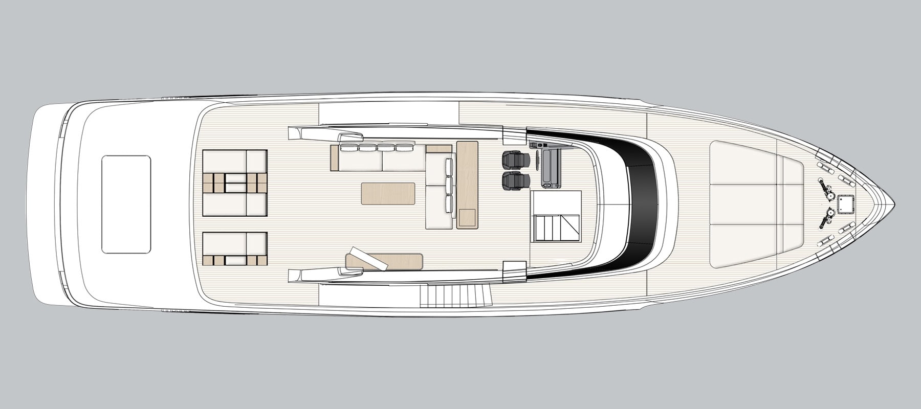 Azimut's fly deck plan of the Magellano 27M seen from above