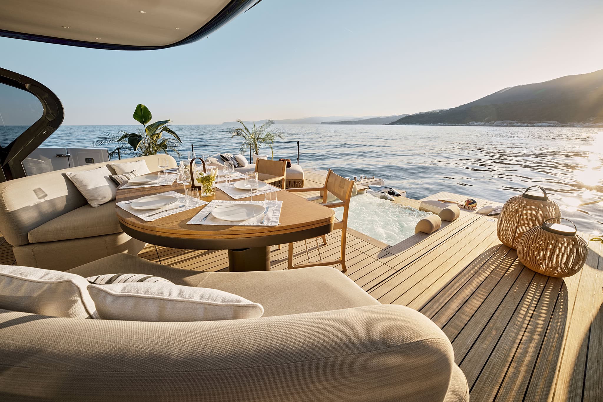 Terrace seating and table looking out over the water