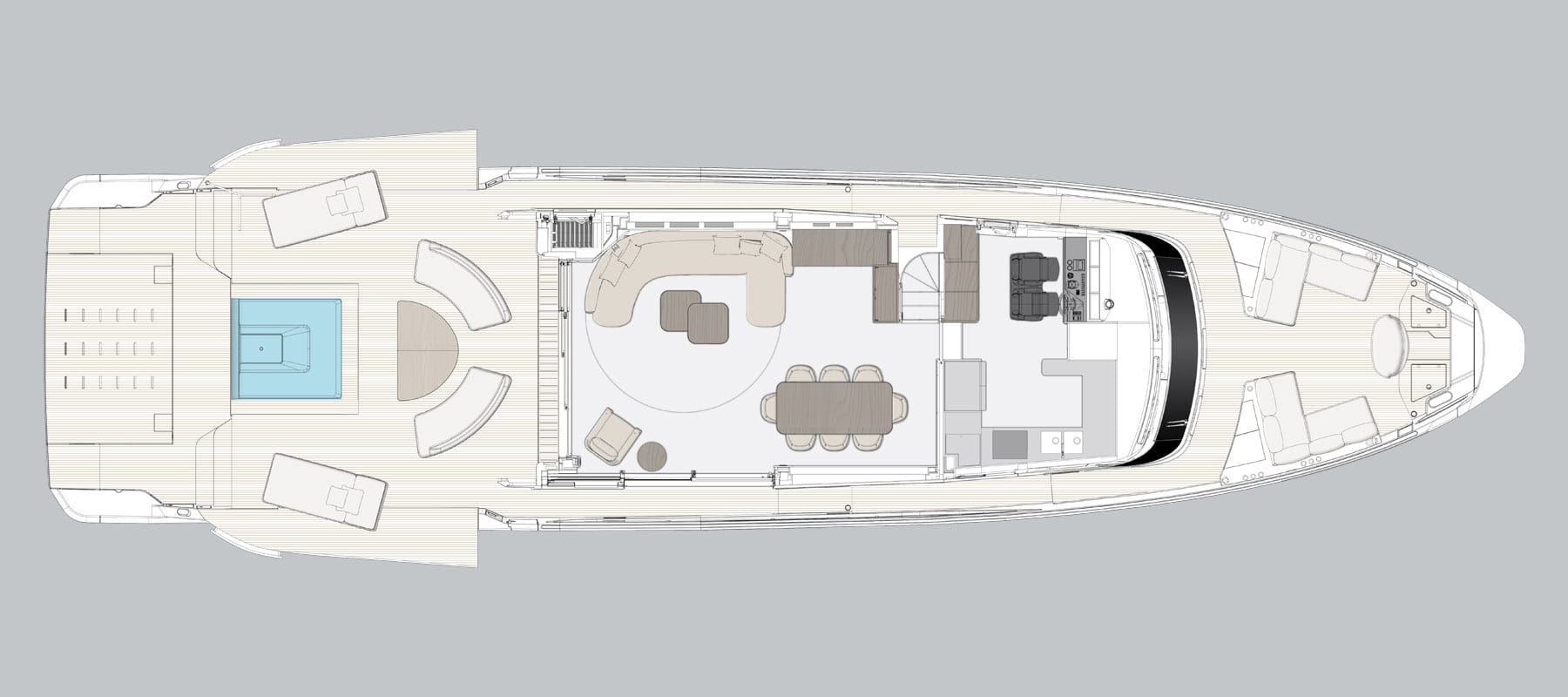 Main deck general arrangement drawing showing the pool and the deployed side terraces