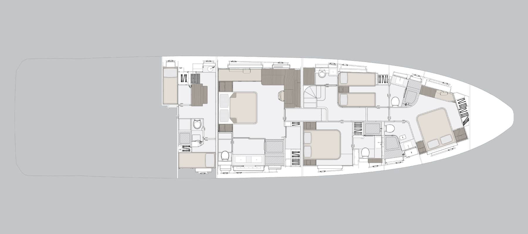 Lower deck general arrangement drawing showing the cabin layout