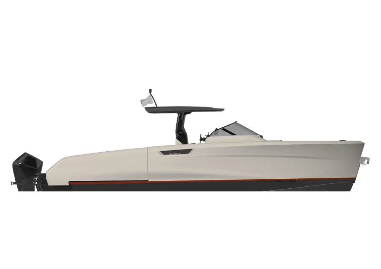 Side profile drawing of the Astor 38 Outboard.