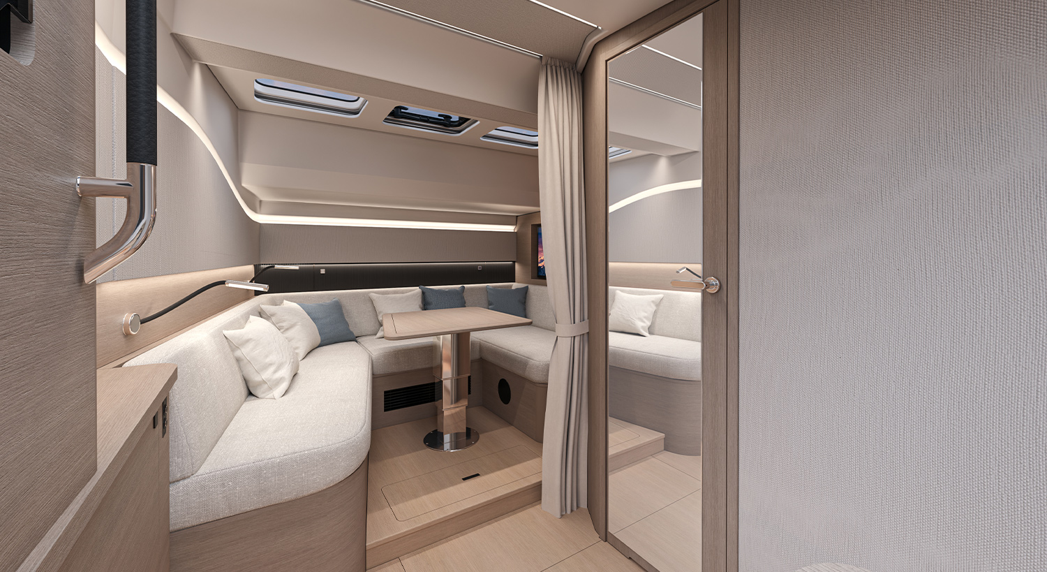 Aft cabin with a double berth and privacy curtain