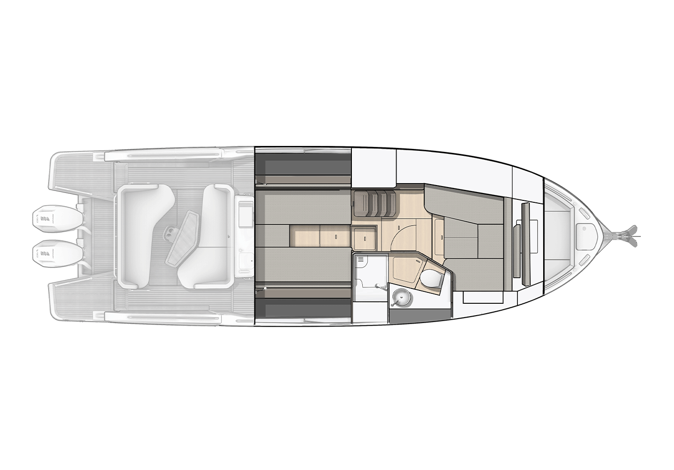 Lower deck cabins layout drawing of the Gran Turismo 40 Open