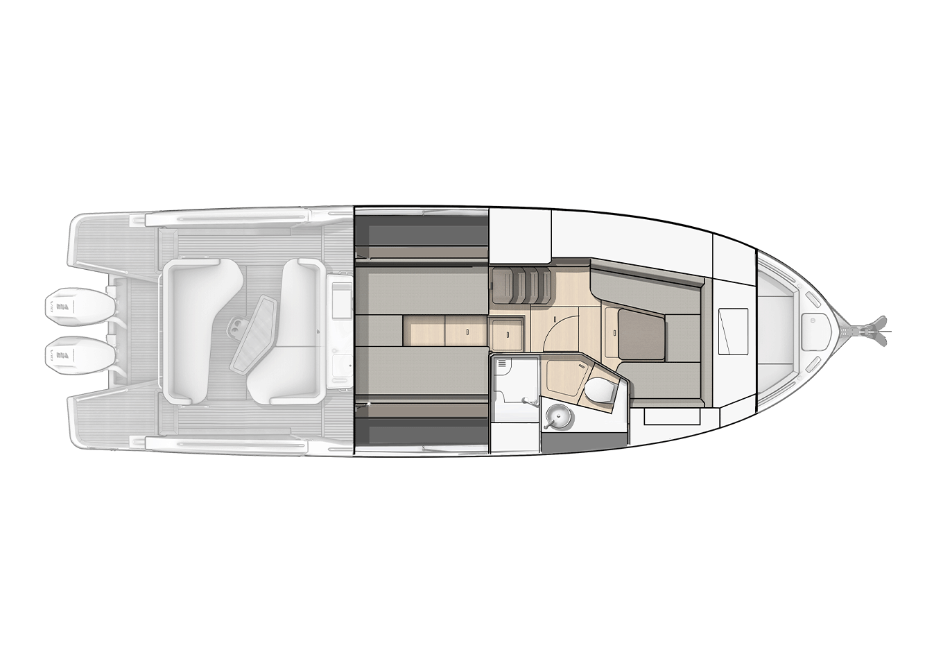 Lower deck saloon layout drawing of the Gran Turismo 40 Open