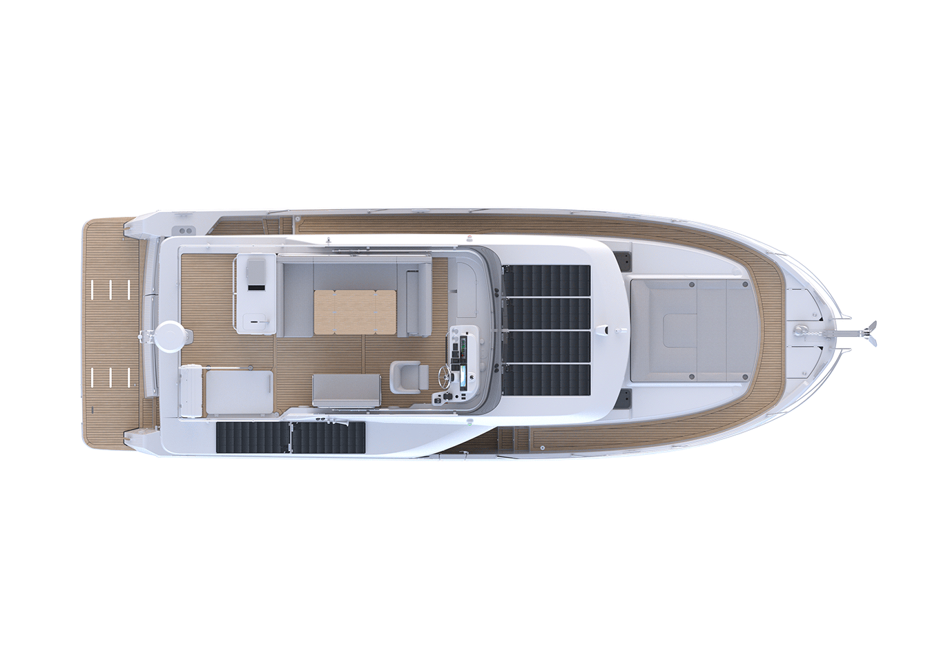Layout drawing marking the optional silent boat package with solar panels