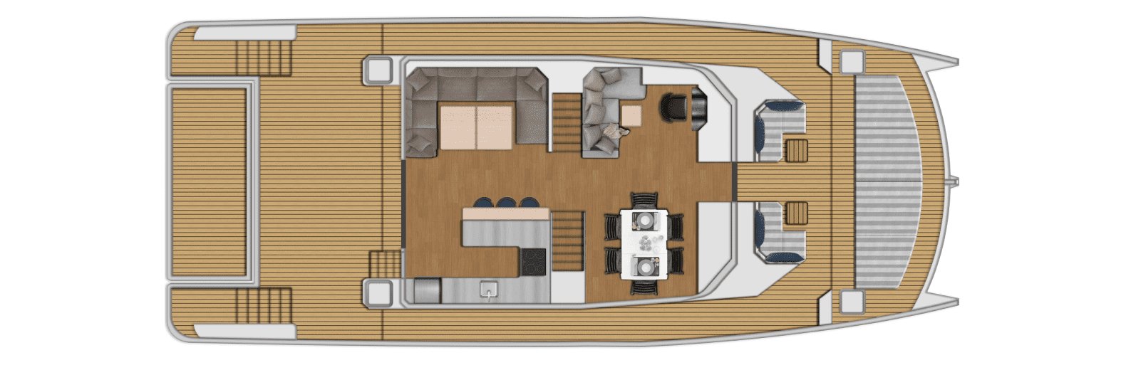 Main deck layout drawing in the four-cabin configuration