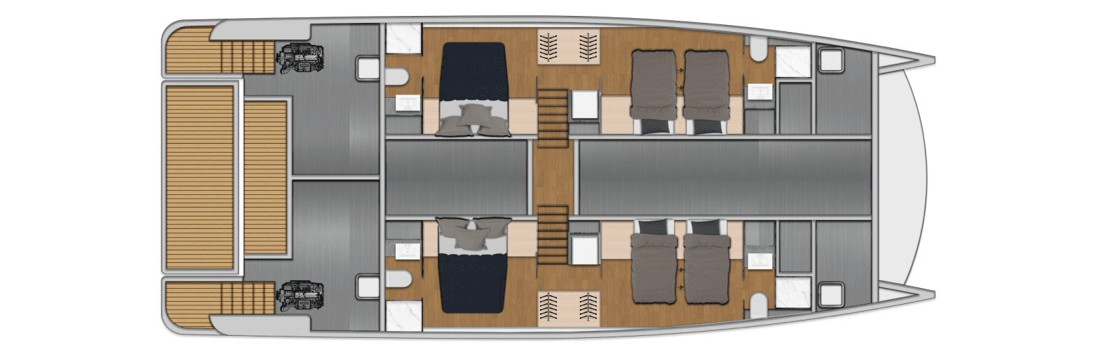 Lower deck layout drawing in the four-cabin configuration
