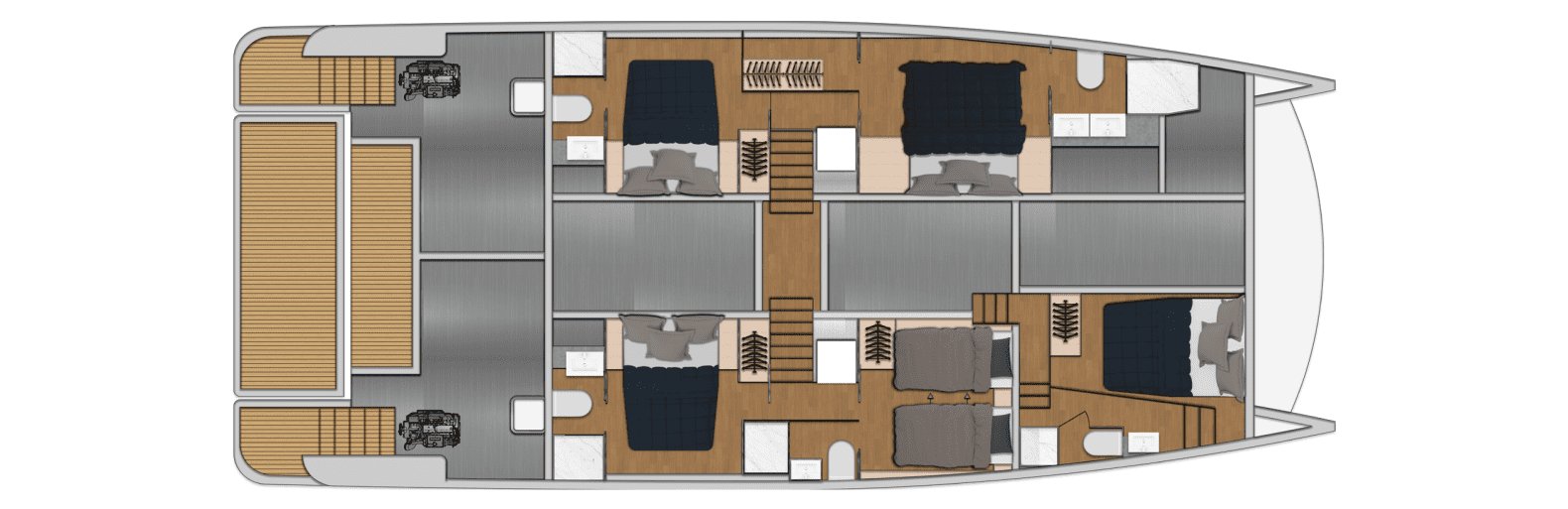 Lower deck layout drawing in the five-cabin configuration