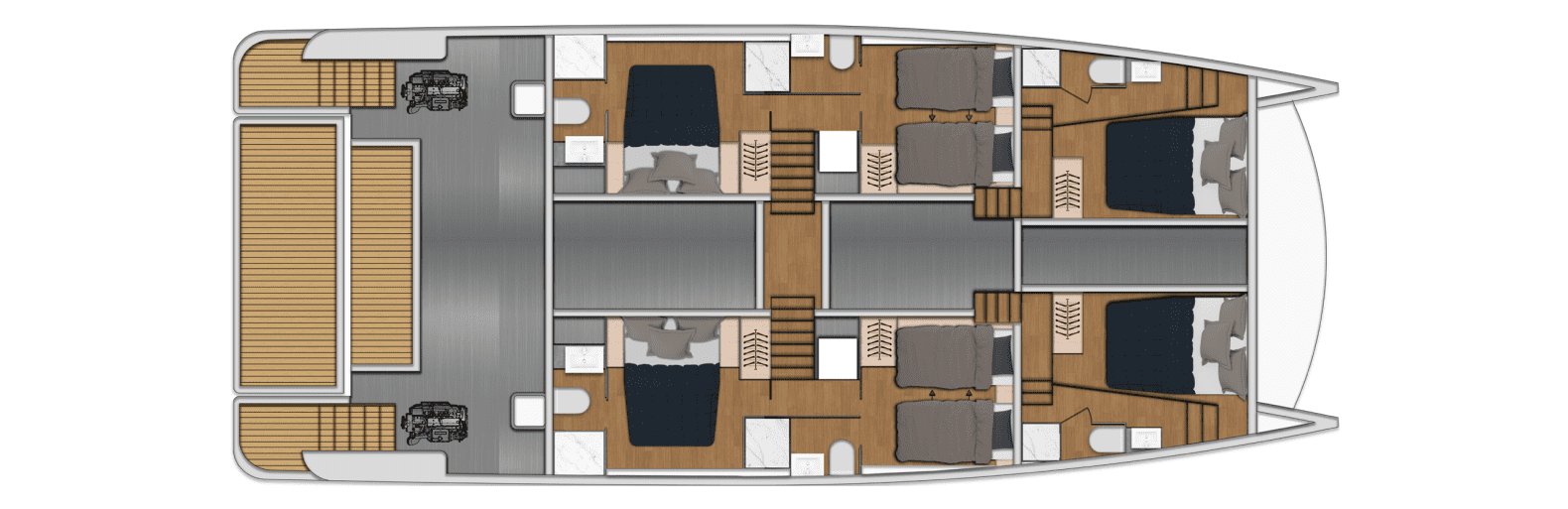 Lower deck layout drawing in the six-cabin configuration