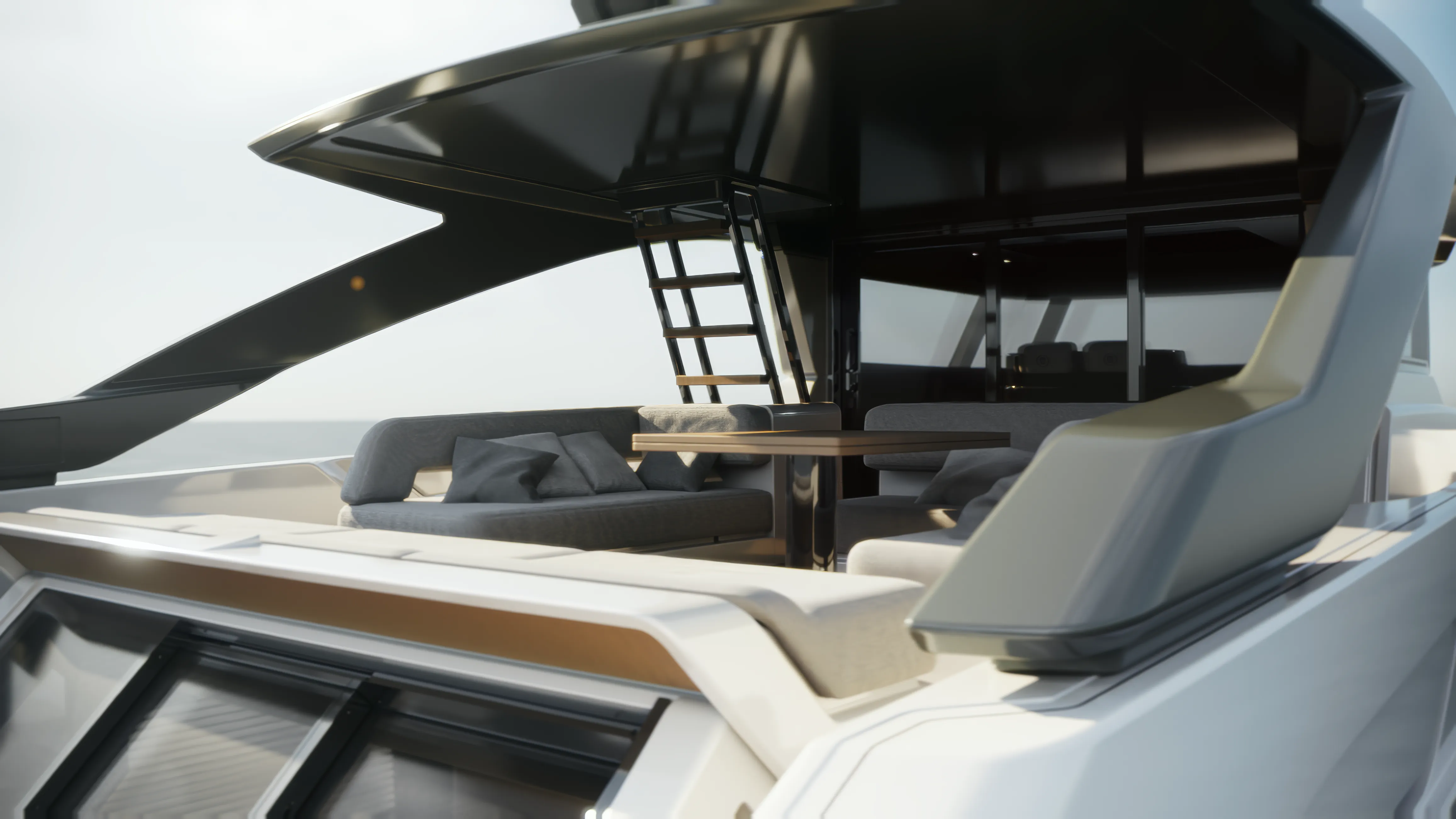 The hardtop over the upper deck, seen close from astern