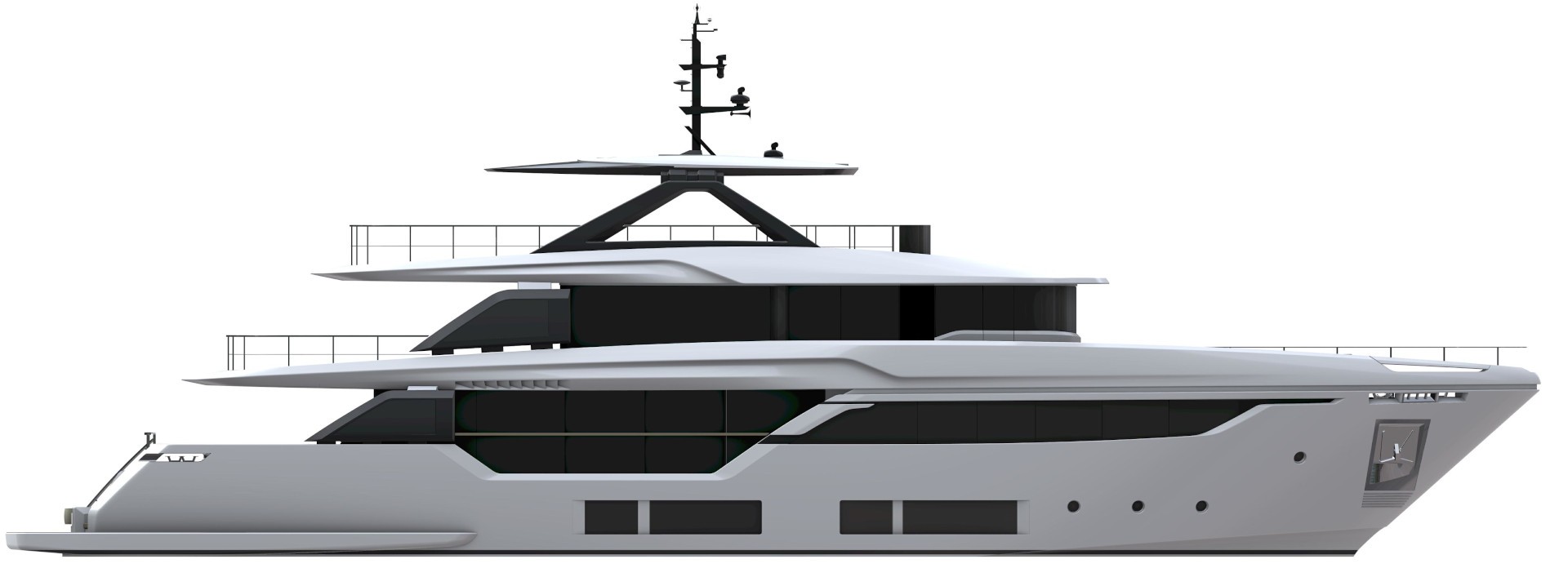 Custom Line's general arrangement drawing of the Navetta 35, showing the deck levels in profile