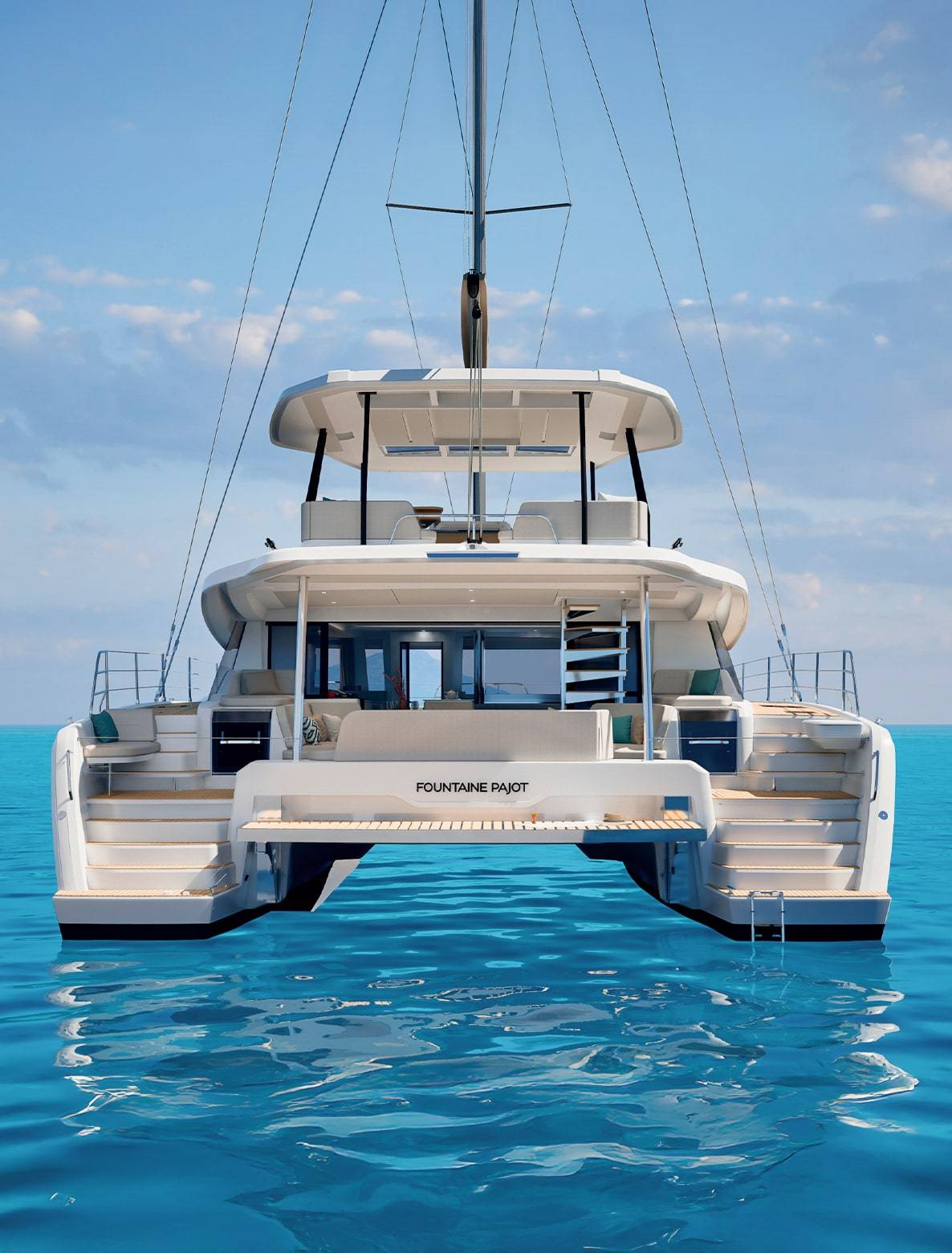 Seen from astern, the flybridge above the two bathing platforms