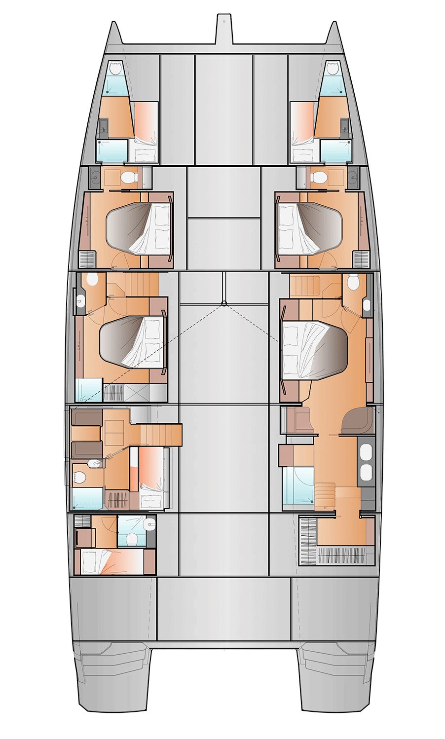 Accommodation plan of the Maestro 3 Guests version, a cabin where the galley would be