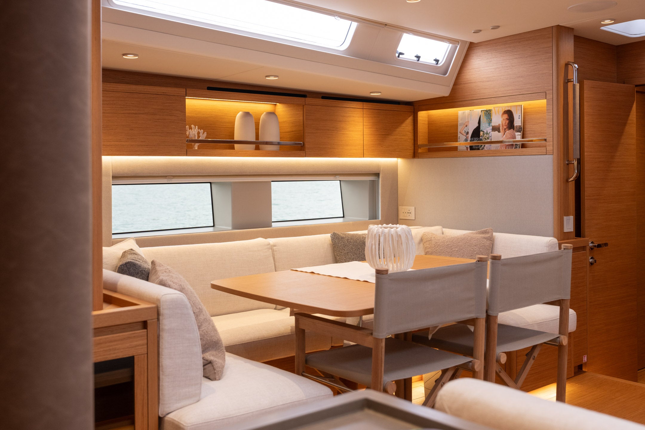 The dining area with the companionway steps beyond
