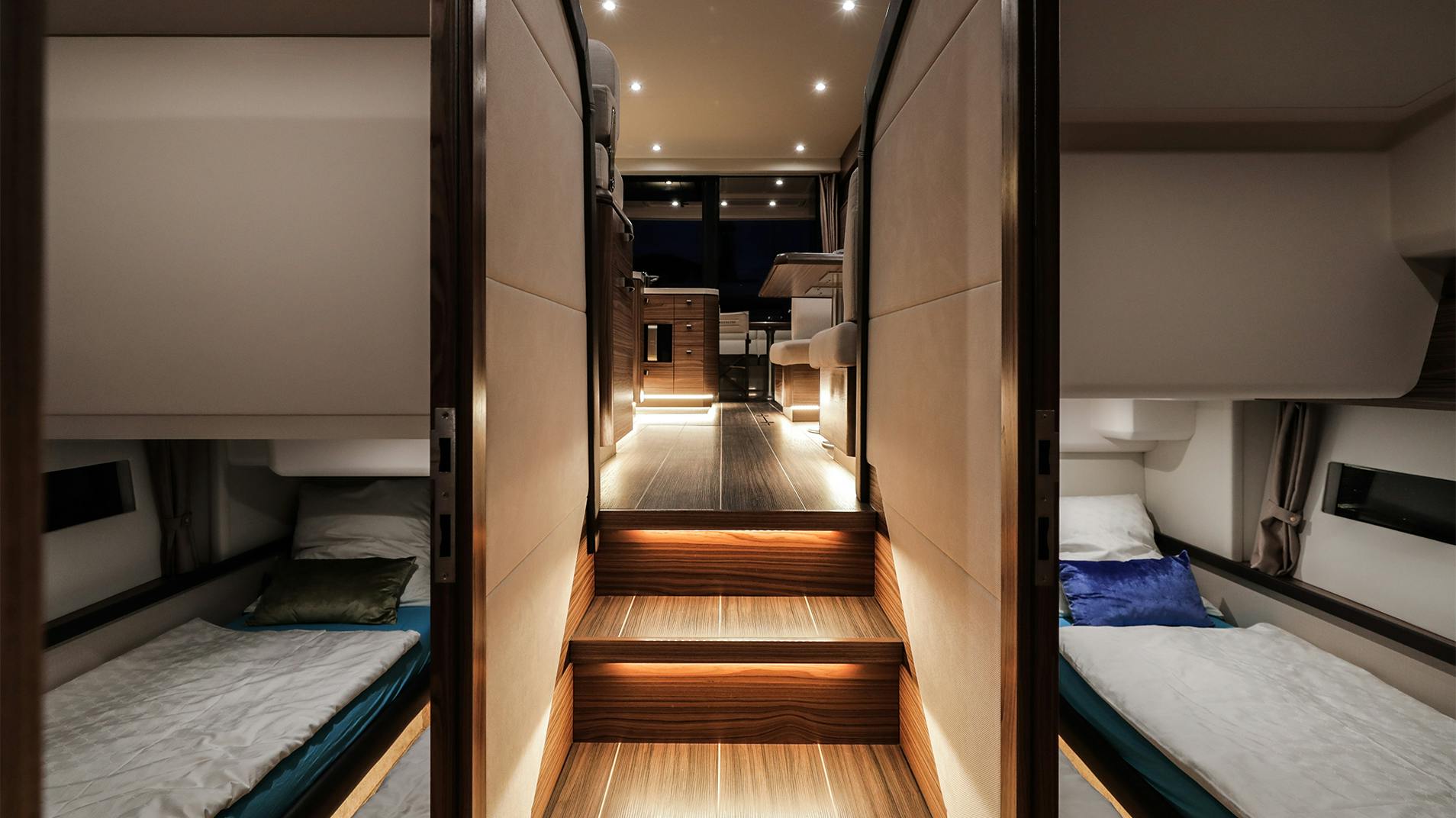 The companionway steps, with cabin doorways to either side
