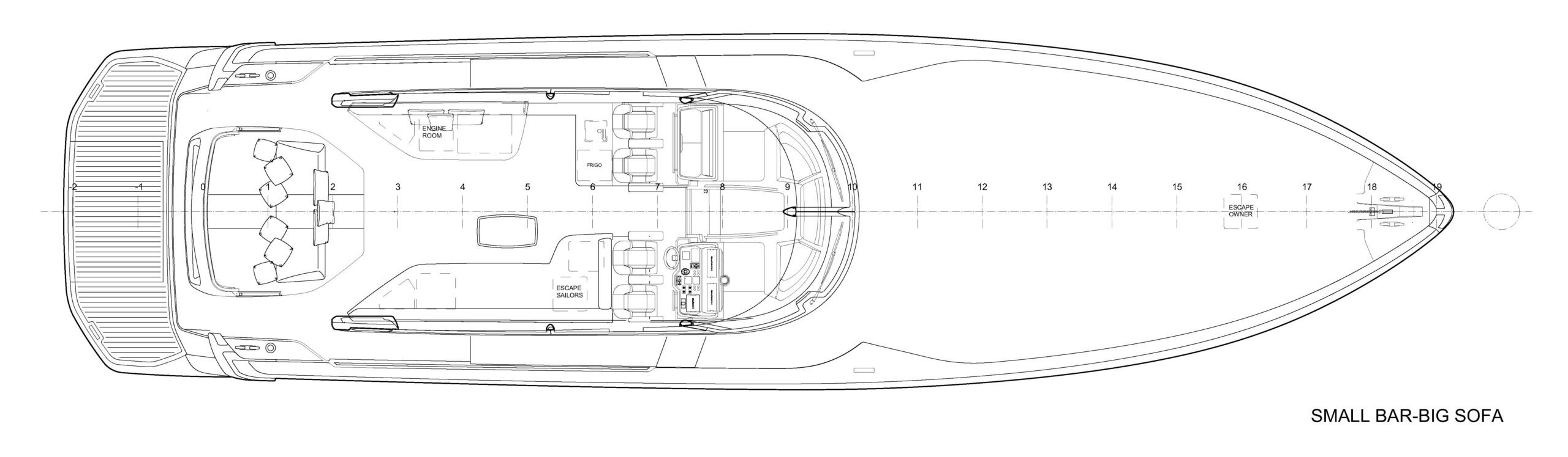 ISA GTO 70 optional main deck layout with a small bar and a large sofa