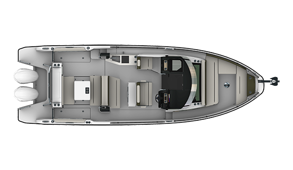 Jeanneau's deck plan for the EX 34 Cabin seen from above, showing the aft swim platform, aft cockpit, helm station and forward saloon — the fifth of the six deck arrangements the yard publishes.