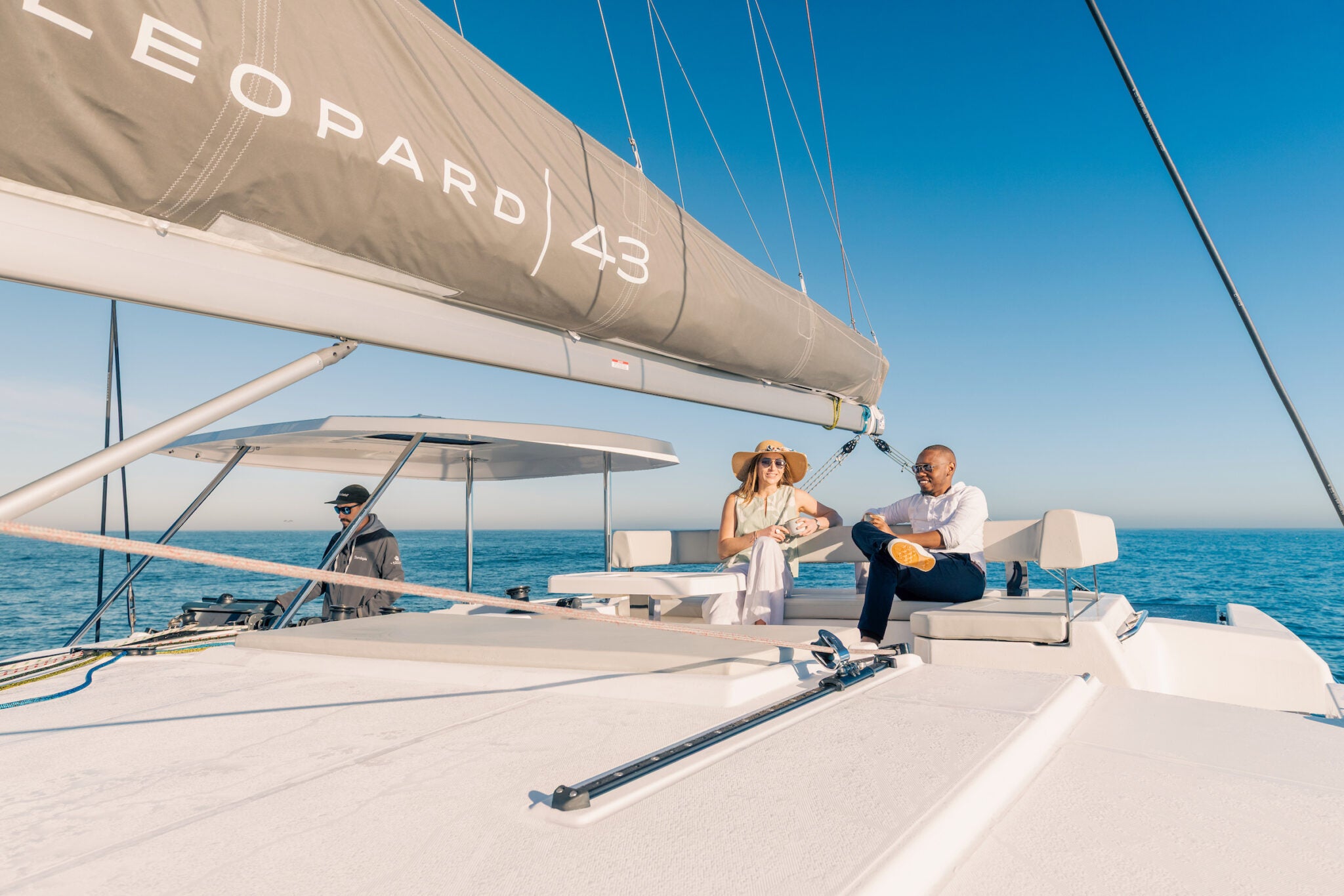 The coachroof lounge above the cockpit, under the boom