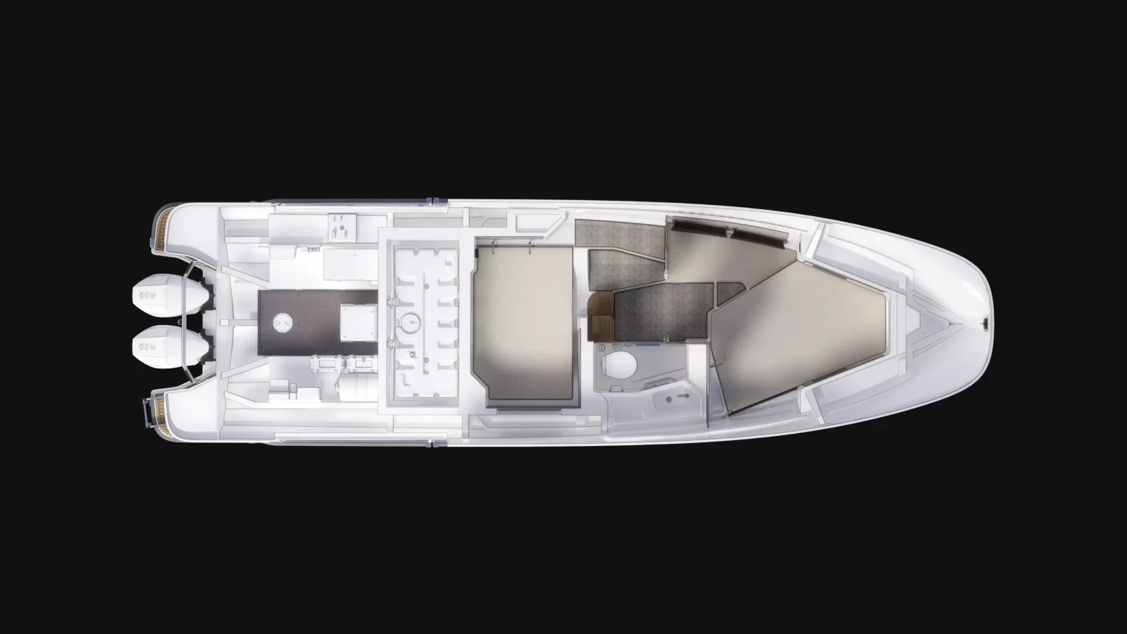 Nimbus's top view showing the cabins below deck