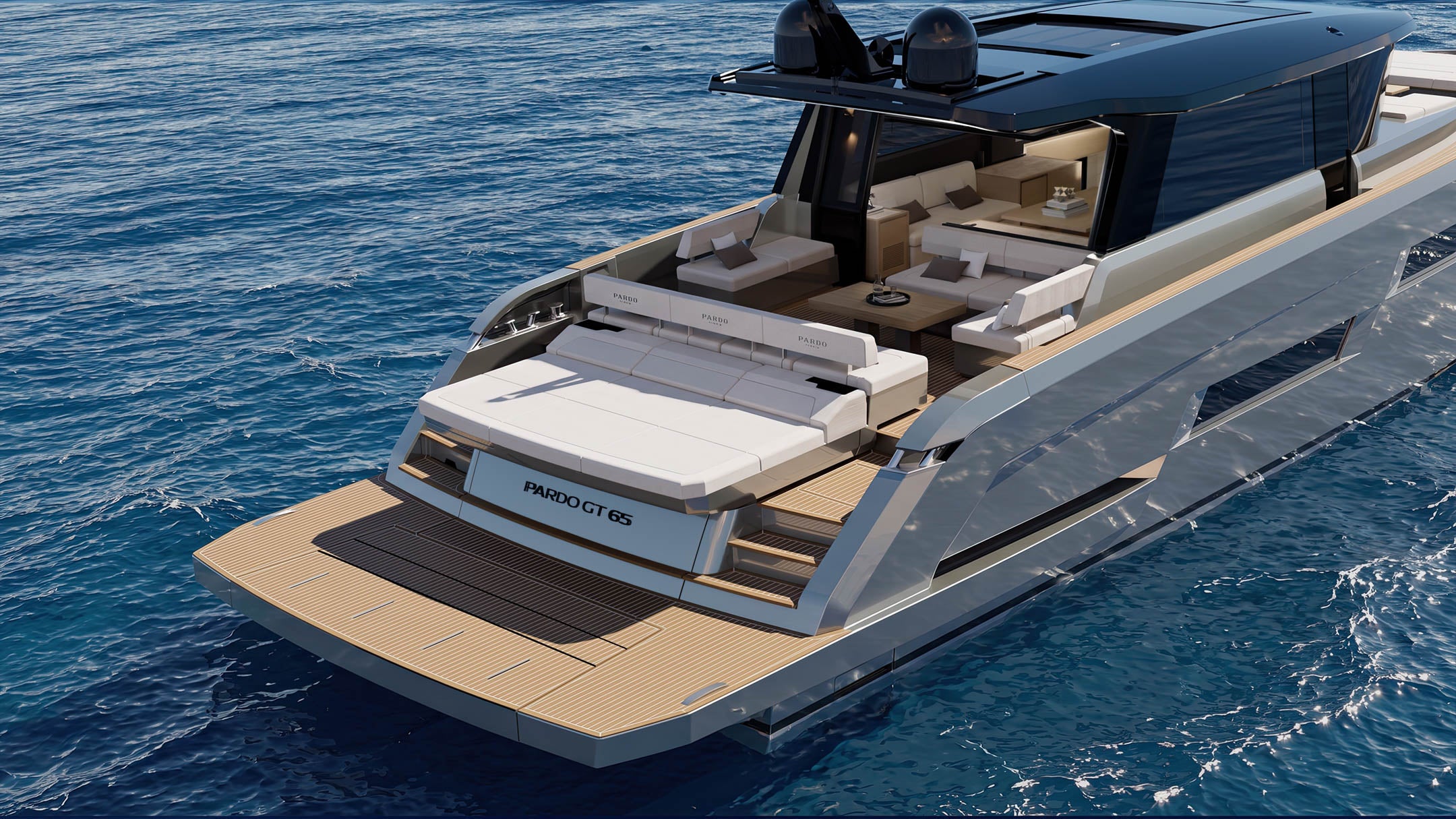 The stern with the hydraulic platform lowered and the aft deck open to the sea