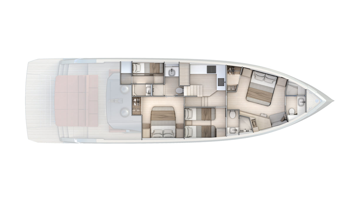 Pardo's lower deck plan, with three cabins and three heads