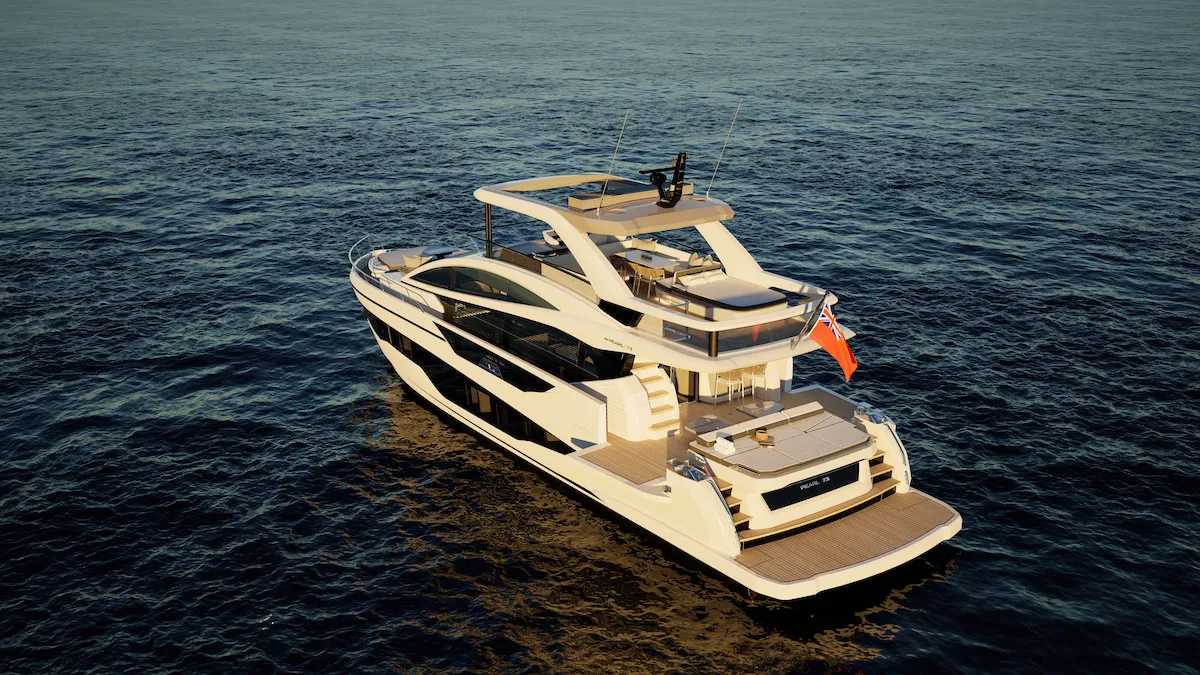 The 73 from astern and above, showing the aft deck and the flybridge