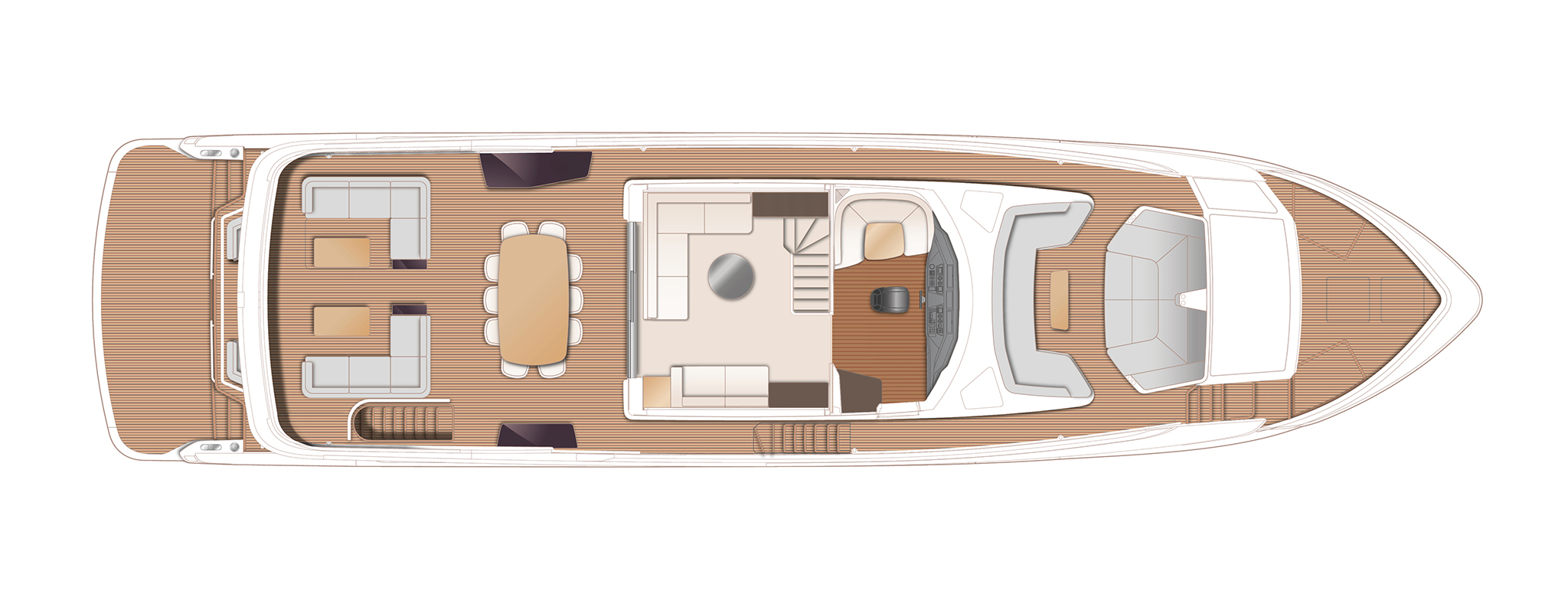 Princess's flybridge plan of the X90, seen from above