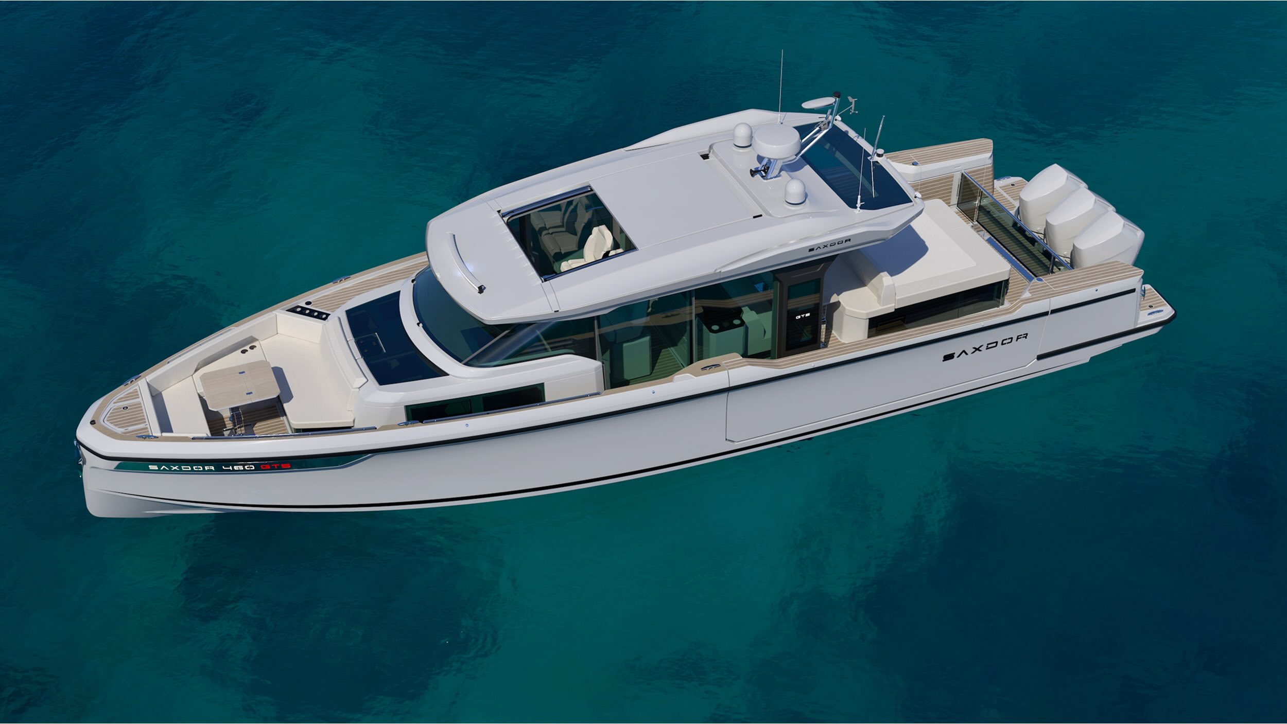 The same boat with the terraces folded up and the cockpit closed