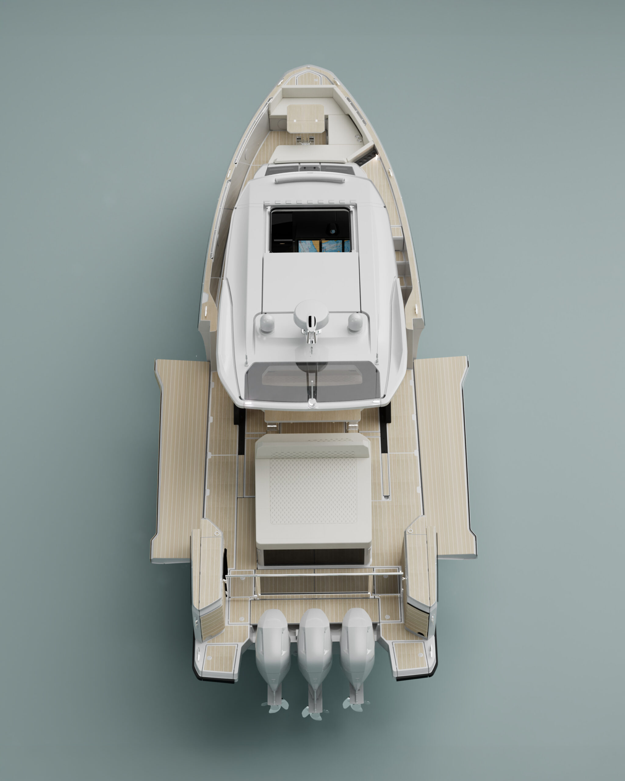 Saxdor's top-down render of the 460 GTS showing the deck arrangement and the outboards