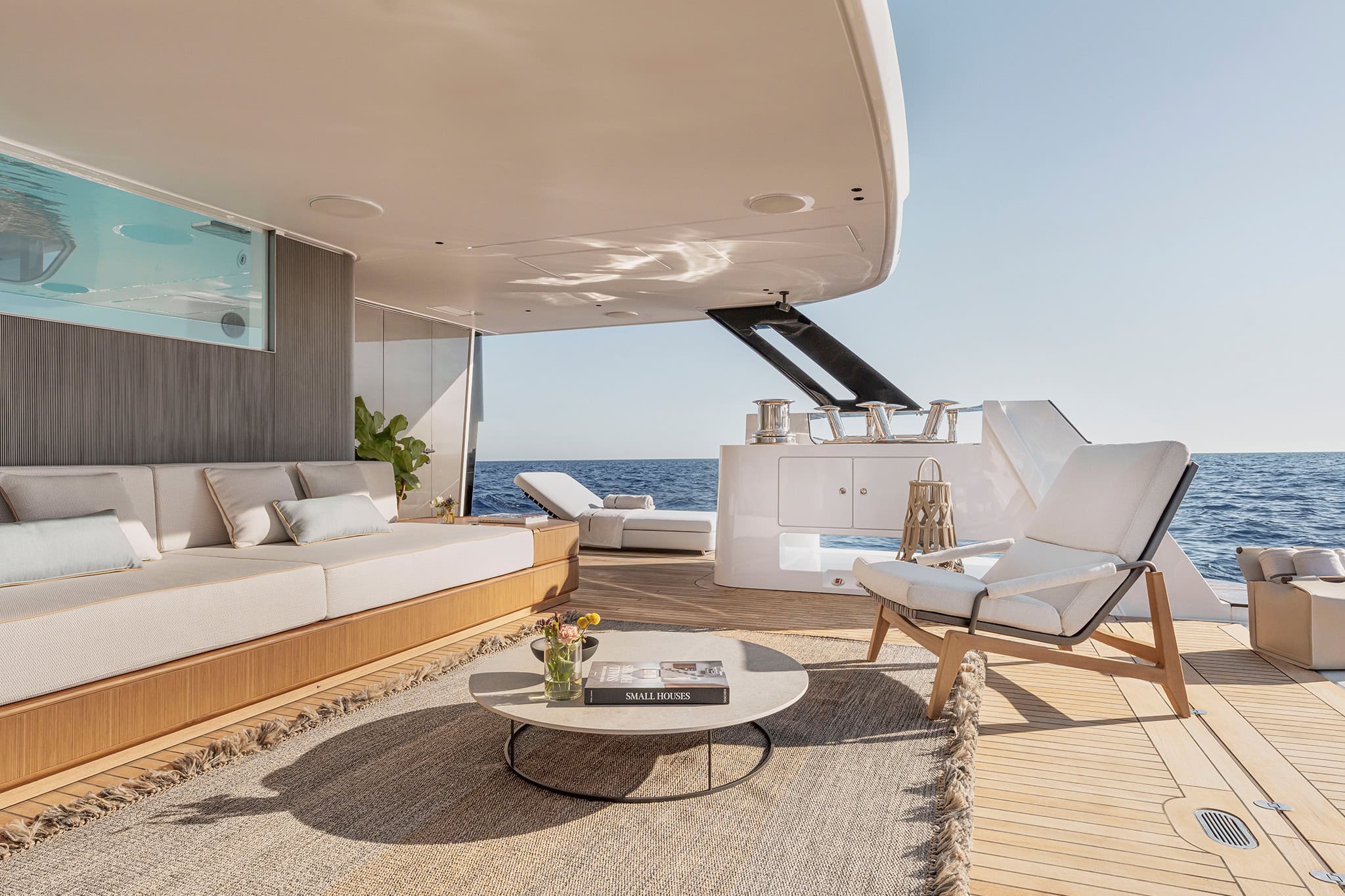 The beach club at the stern, the glass base of the pool showing in the deckhead above